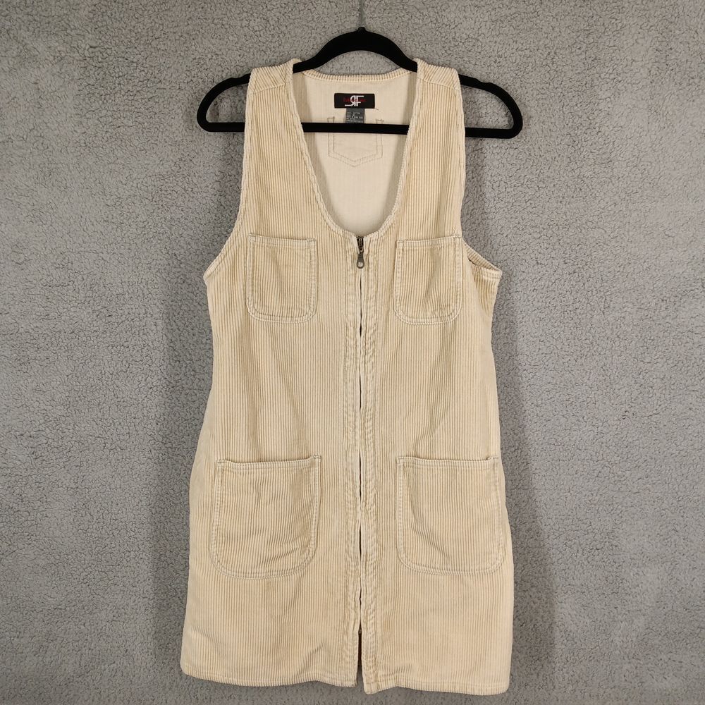 Rafaella Vtg 80s Women's Small Beige Corduroy Zip Up‎ Sleeveless Romper Dress